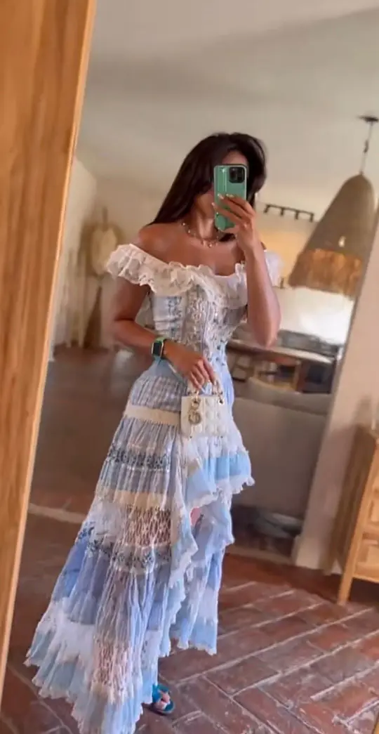 Fresh Patchwork Ruffled Prom Gown Blue Women's Corset Maxi Birthday Dress — Fall Outfit 2026 New RS3111