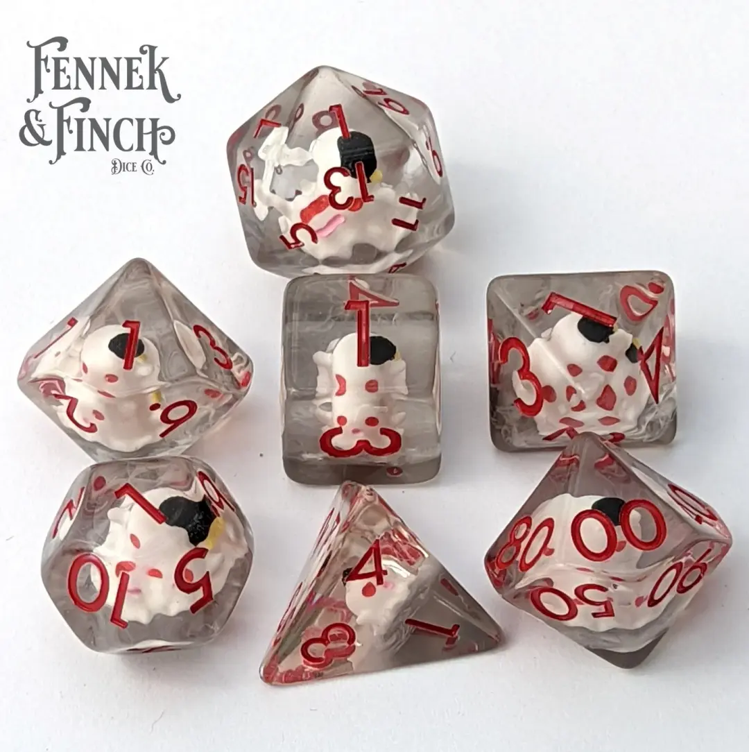 Happy Phantom Dice Set – 7-Piece Ghost Grey Resin DnD Dice
