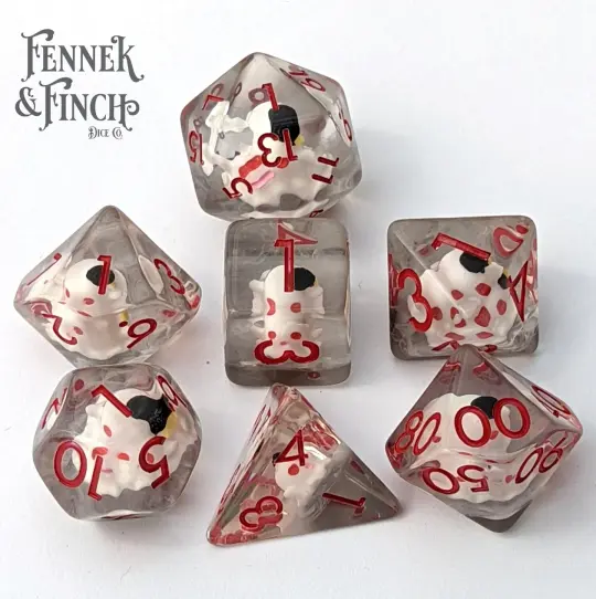 Happy Phantom Dice Set – 7-Piece Ghost Grey Resin DnD Dice