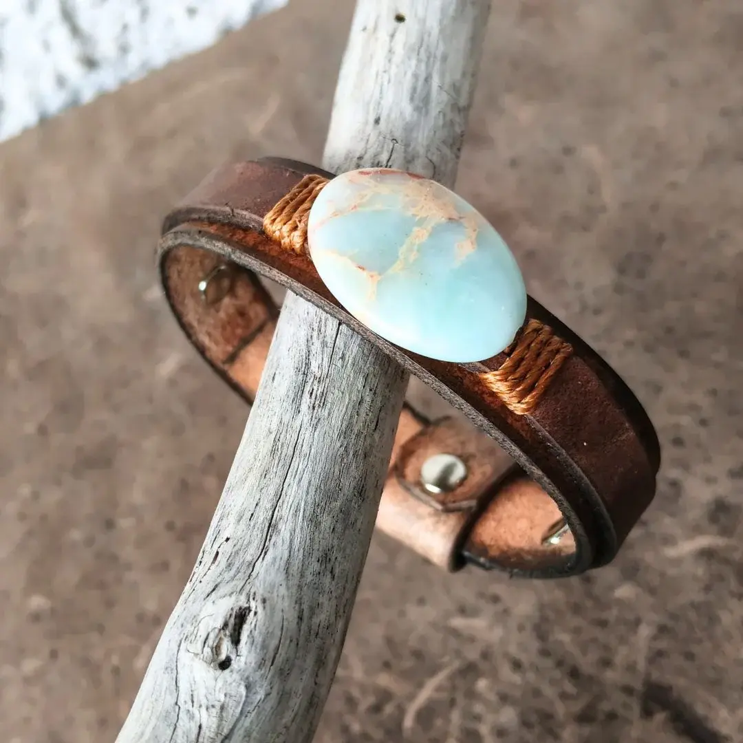Dark Brown Leather Shoushan Stone Bracelet – Watchband Style