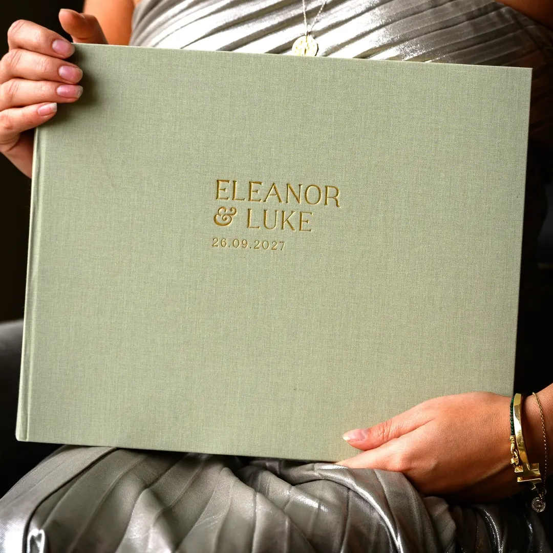 Large Linen Wedding Guest Book, Personalised with Elegant Font