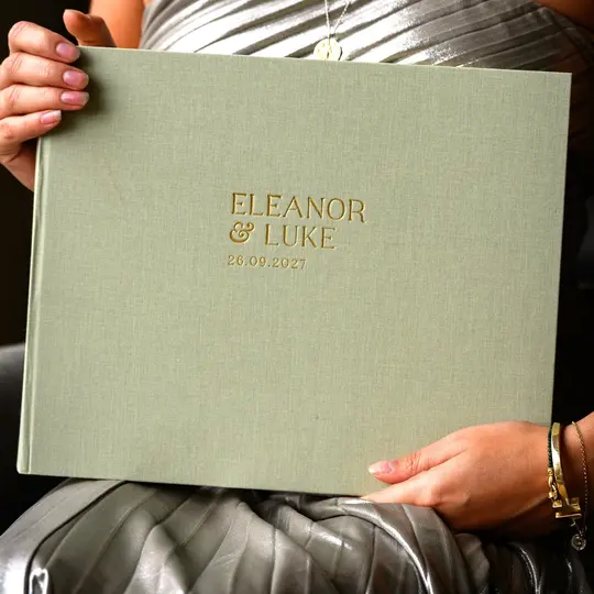 Large Linen Wedding Guest Book, Personalised with Elegant Font