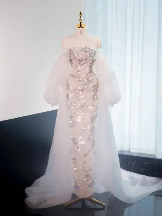 Light pink strapless fitted long ball gown, bridal dress R8997