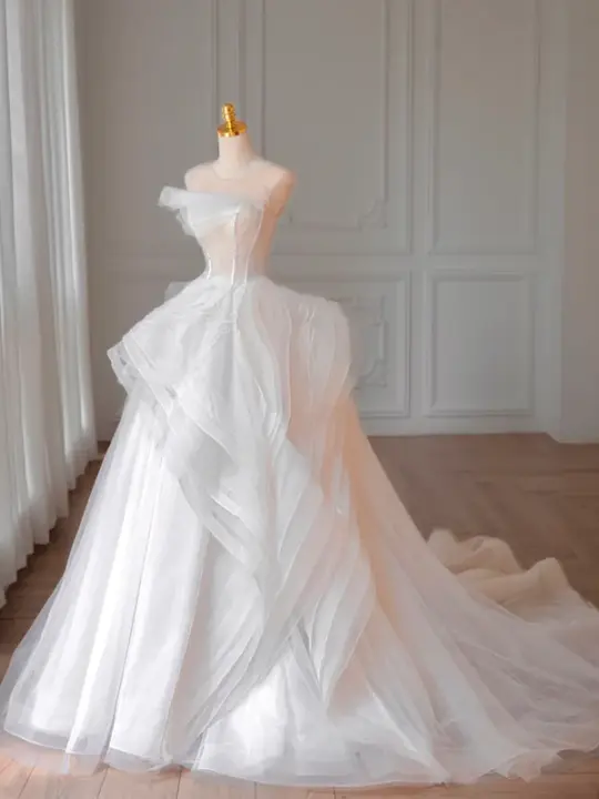 White tube top slim waist design elegant skirt bridal dress R6015