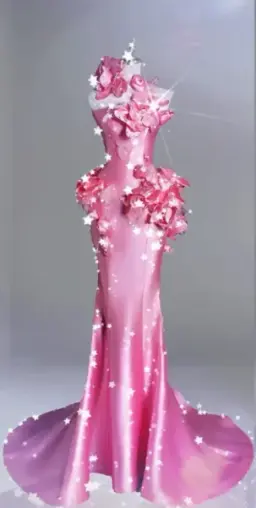 Pink 3D floral strapless waist-cinching hip-hugging sexy long ball gown R6455