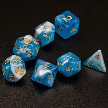 White Blue Will O Wisp Dice Set – 7-Piece Ghostly Light DnD Dice