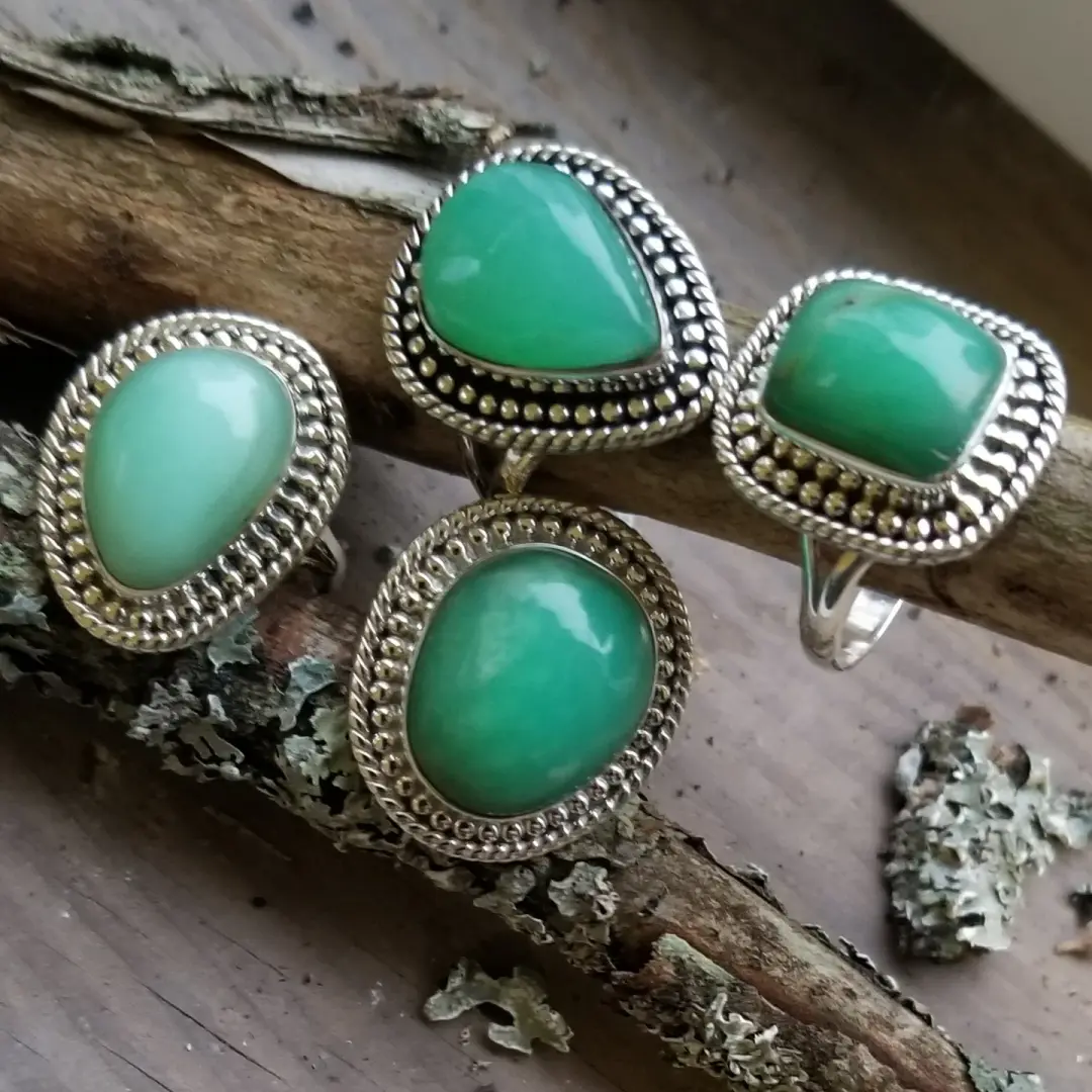 Tortuga - Chrysoprase Rings in Sterling Silver