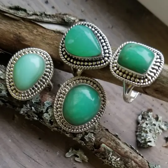 Tortuga - Chrysoprase Rings in Sterling Silver