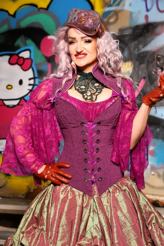 Overbust Corset w/Arch Collar In Byzantine Heather - The Amaranth & Aster Collection