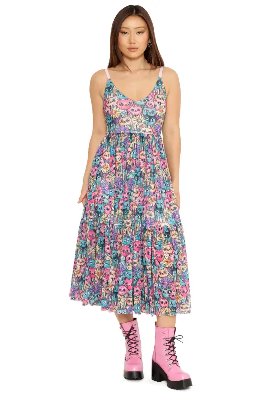 Blossoming Kitties Sheer Midaxi Dress