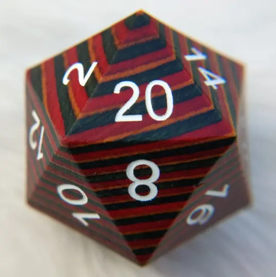 Red Blue Brown Stripe Large Wood D20 – Oversized Wooden DnD Die