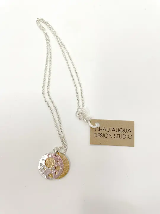 Sterling Silver & Brass Pierced Disc Necklace
