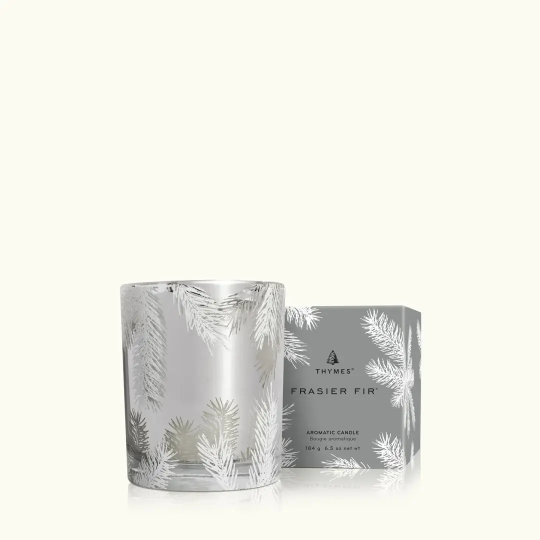Thymes Frasier Fir Statement Poured Candle, 6.5oz silver