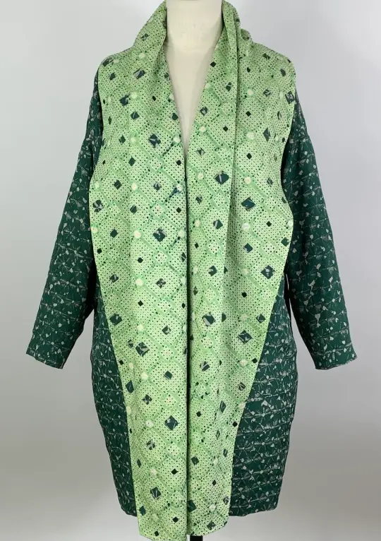 Green Grid Shawl Collar Coat
