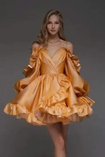 Pleated Vibrant Silky Women's Homecoming Dress Orange Corset Short Prom Dress Party Dress RS2437