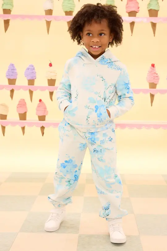Mini Kian Hooded Sweatshirt in Blue Aquarelle Fleur