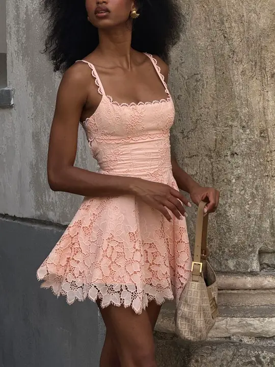 Pink lace design waist slim short skirt homecoming dress R3879