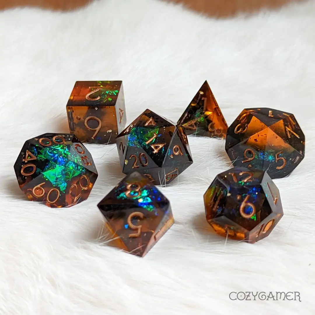 Enchanted Ale Sharp Edge Resin Dice Set. 7 Piece DND dice set