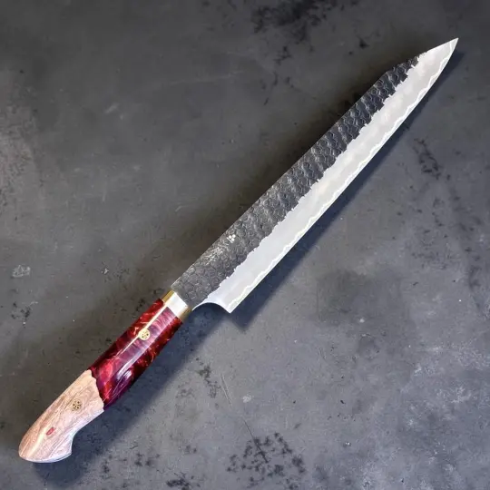 Nigara Hamono SG2 Kurouchi Tsuchime Kiritsuke Sujihiki Slicer 255mm with Custom Hybrid Western Handle