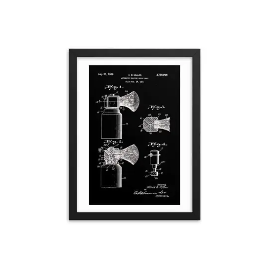 Vintage Automatic Shaving Brush Elegant Black Patent Drawing | 1954