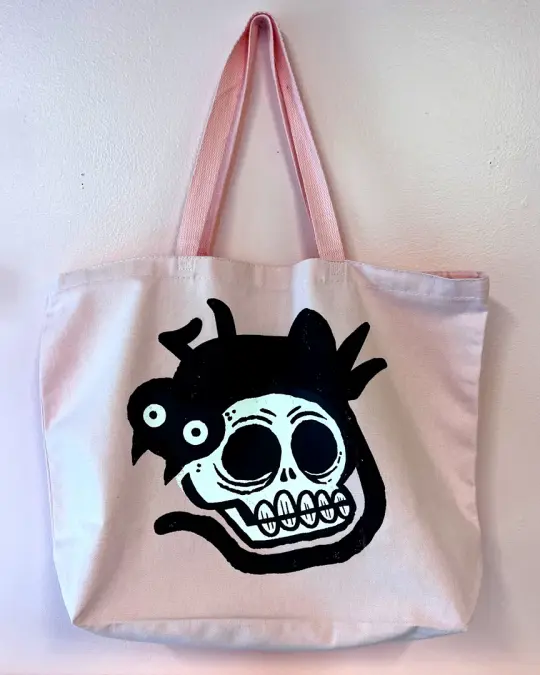 Black Cat on a Skull - Tote
