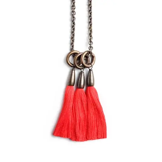 Silk Triad Necklace - Bright Red
