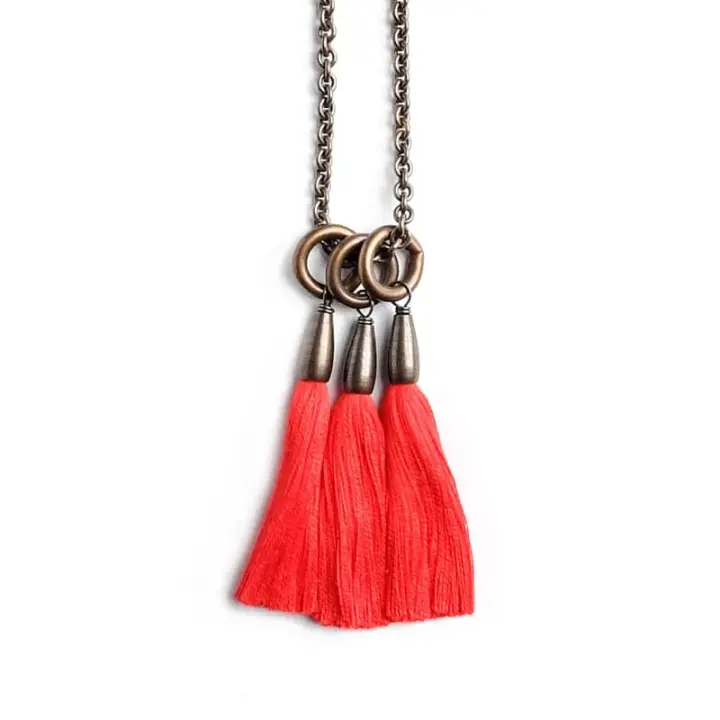 Silk Triad Necklace - Bright Red