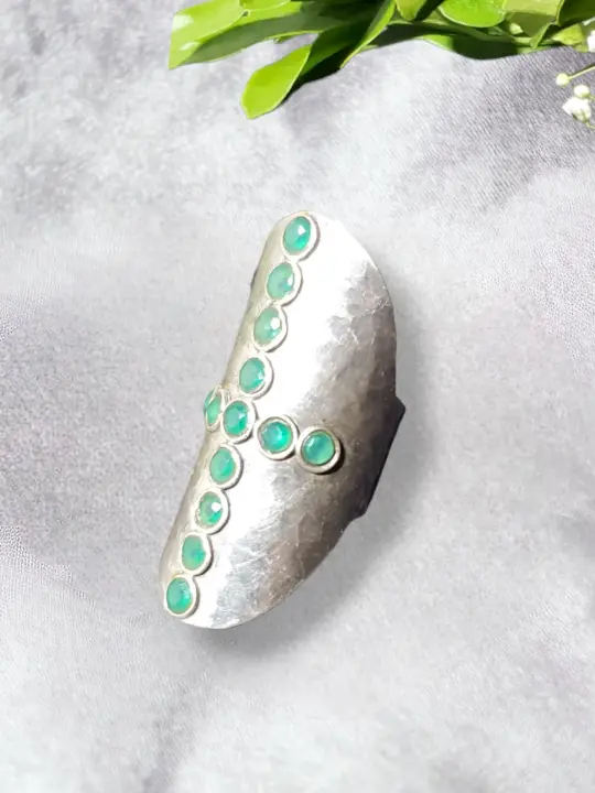 Green Topaz Long Silver Ring