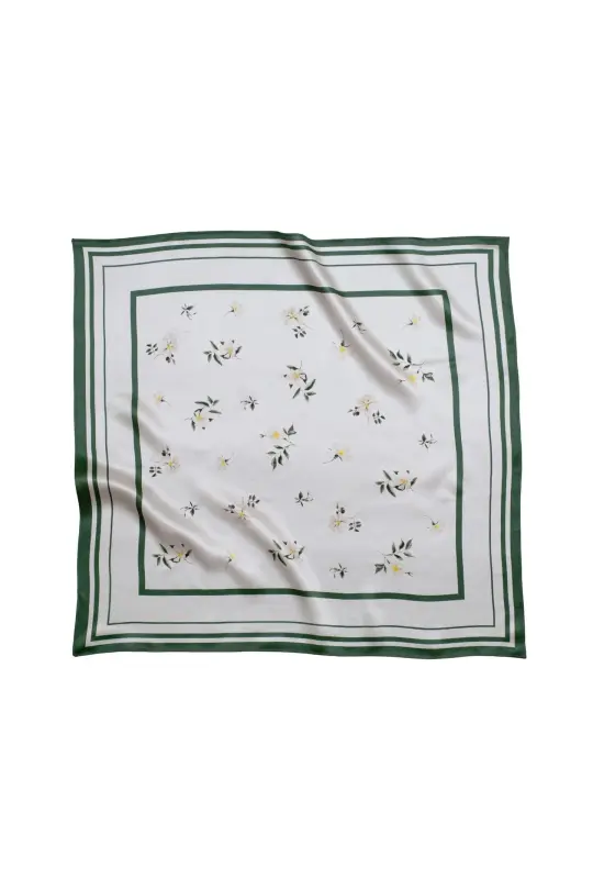 Small Floral Print Natural Silk Scarf | Beige Collection