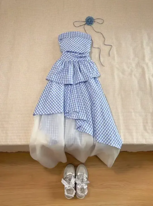 Striped Ruffled Women's Homecoming Dress Blue Corset Mini Party Dress RS2299