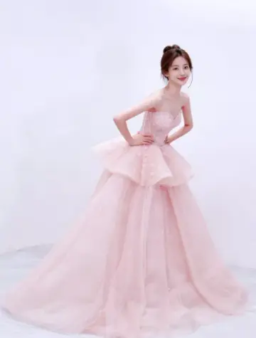 Tulle Glitter Applique Corset Prom Gown ,Dreamy Blush Pink Maxi Evening Dress Birthday Dress RS1995