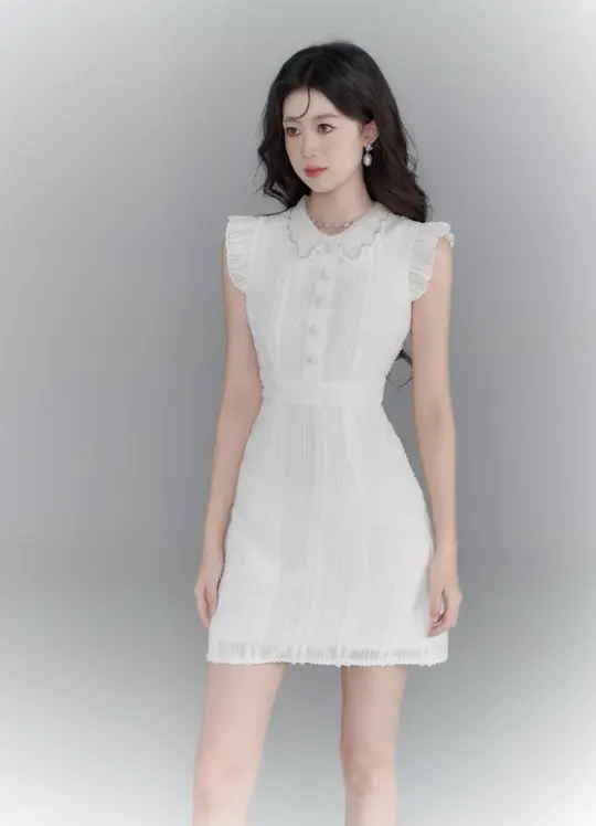 French dress new summer style waist slimming temperament high-end white short skirt R4505