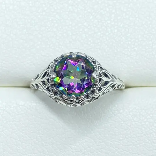 Mystic Topaz, Size 7.5, Victorian Ring #D198 - Ready to Ship