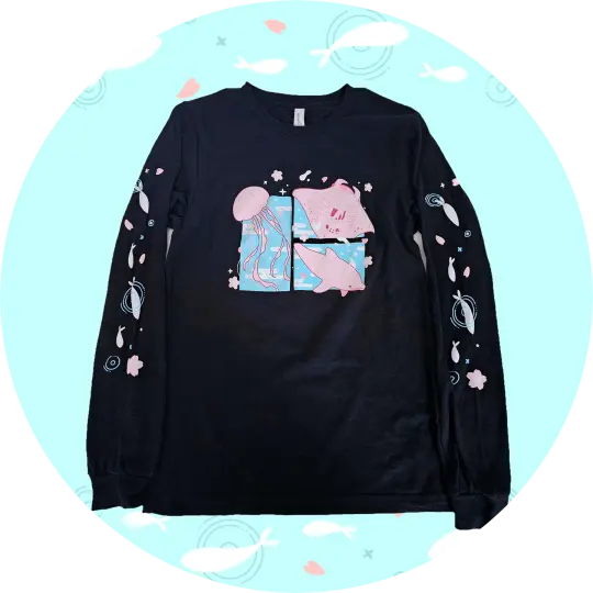Sakura Seas Long Sleeve Black Tee