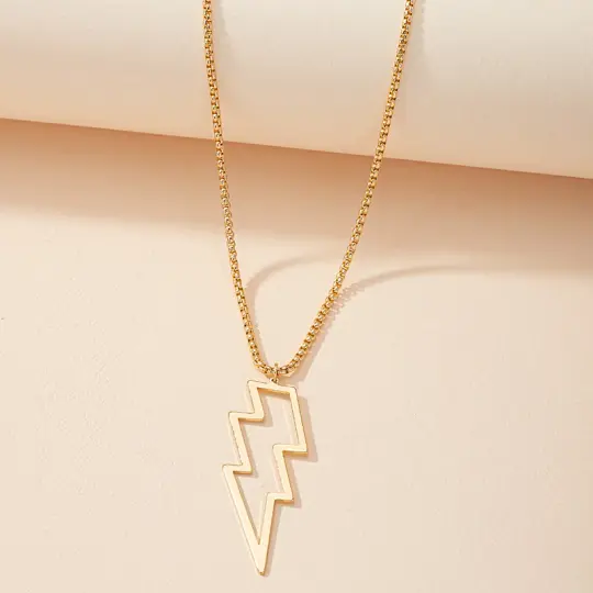 Gold Jagged Lightning Bolt Pendant and Belcher chain