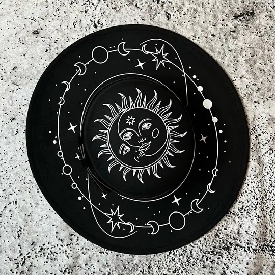 Celestial Sun & Moon Vegan Felt Flat Top XL Hat