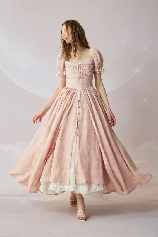 Monet Haze 26 | Fairy layered Linen Dress with pintucks