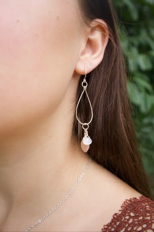 Sterling silver sunstone quartz drop dangles
