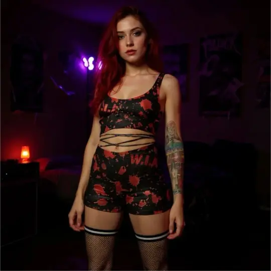 Terror High-Waist Hot Shorts with Red Splatter Print