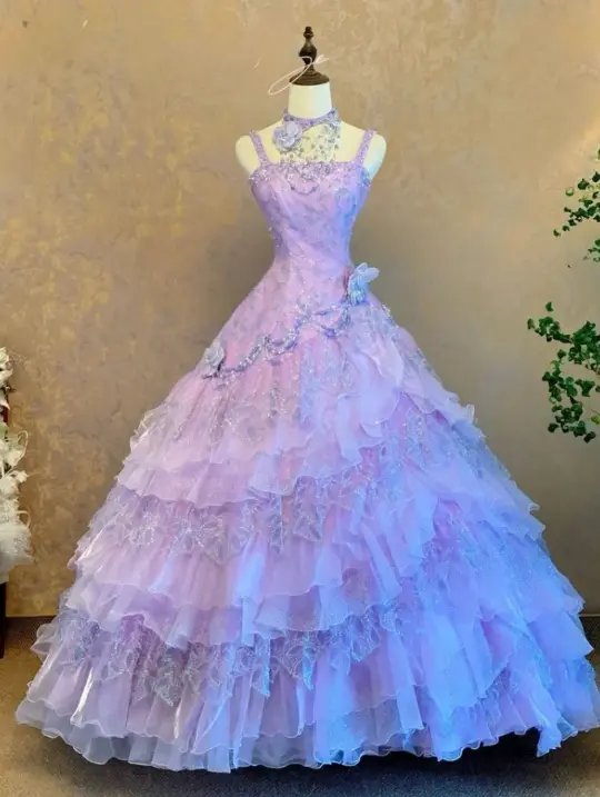 Romantic Lavender Prom Gown ,Tulle Beaded Corset Elegant Maxi Evening Dress RS1267