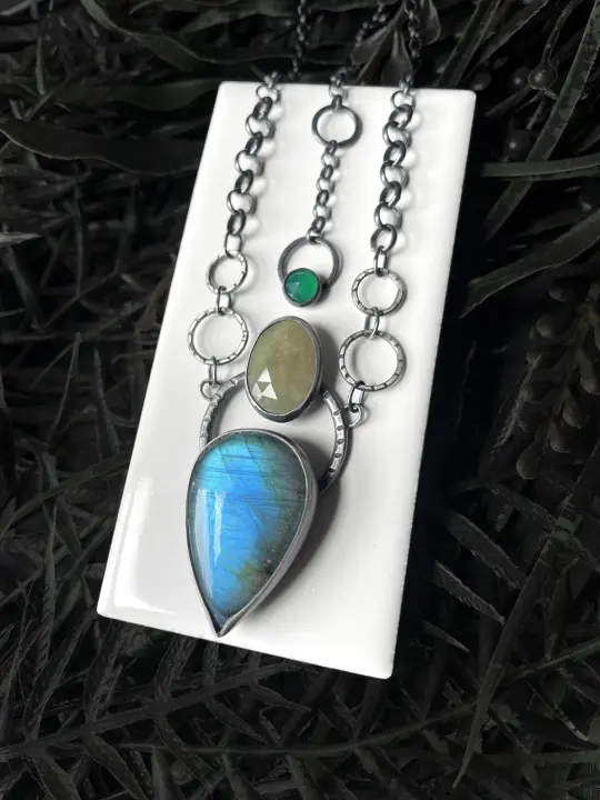 Blue Labradorite and Green Sapphire Pendant