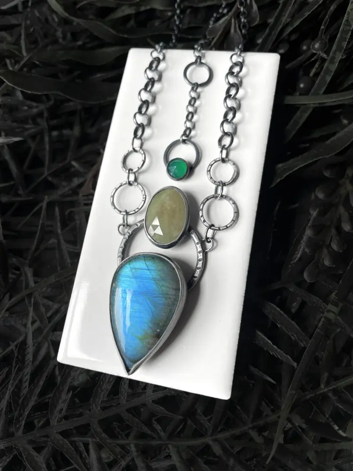 Blue Labradorite and Green Sapphire Pendant