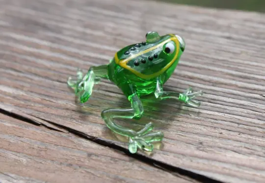 Handmade Green Transparent Glass Frog Figurine | Murano Lampwork Art