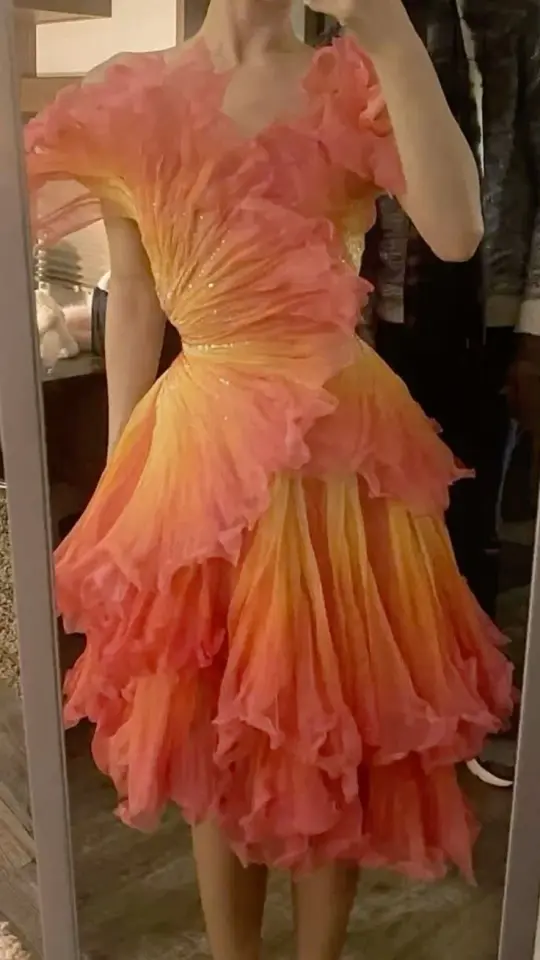 Orange Ombre Lace Hem Homecoming Dress R2773