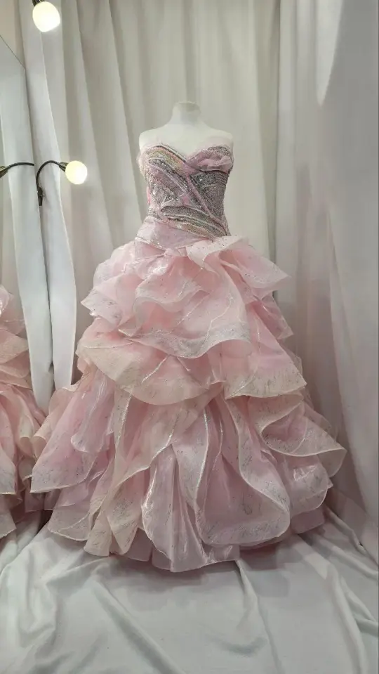 Cute Soft Pink Ball Gown Strapless Long Women Dress Birthday Dress Evening Dress RS094