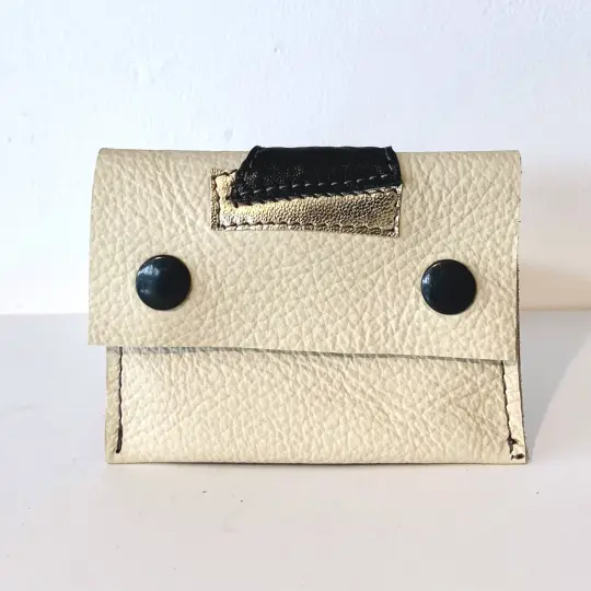 Off-white, Black & Gold Leather Card Case/ Business Card Holder