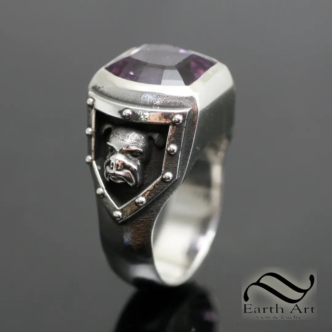 Amethyst Bulldog Signet Ring