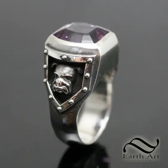 Amethyst Bulldog Signet Ring