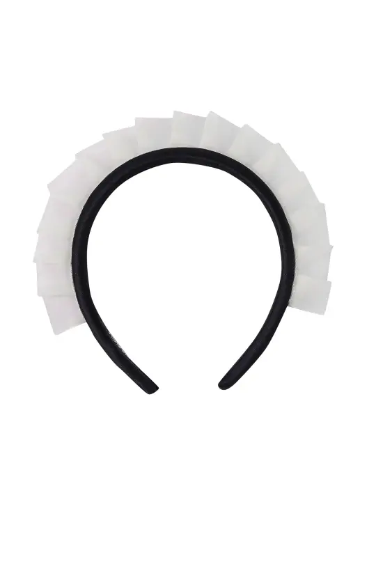 Silk Organza Ruffle Headband Black/White