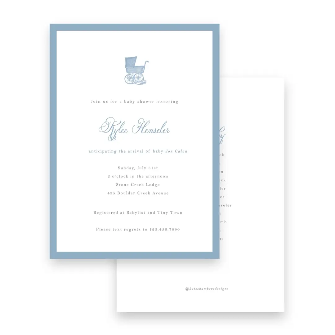 Vintage Blue Carriage Baby Shower Invitation
